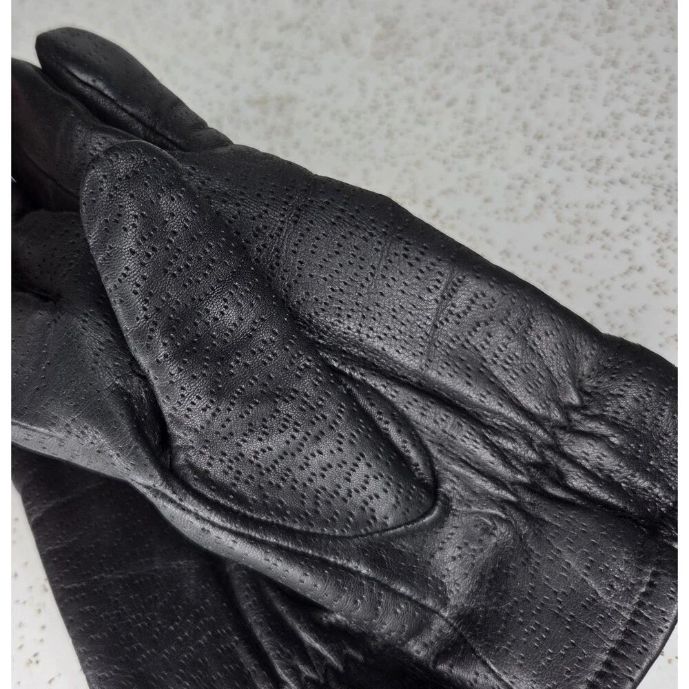 Vintage Fownes Black Leather Wrist Length Driving Gloves Women's Size 7 1/2
